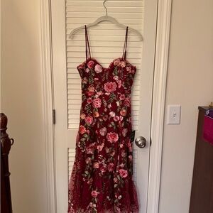 Lulus Charmingly Sophisticated Burgundy Tulle Embroidered Midi Dress